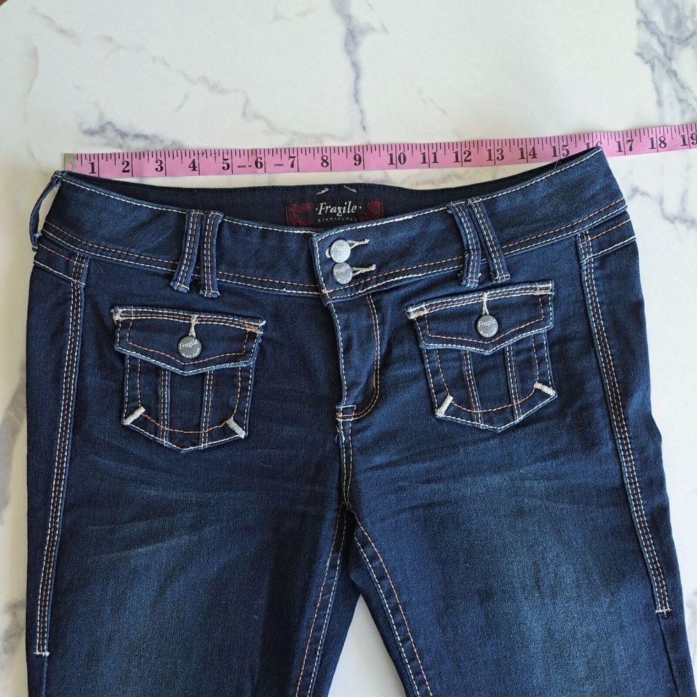 Nice Fragile Size 7 Flap Pocket Boot Cut Denim Da… - image 7